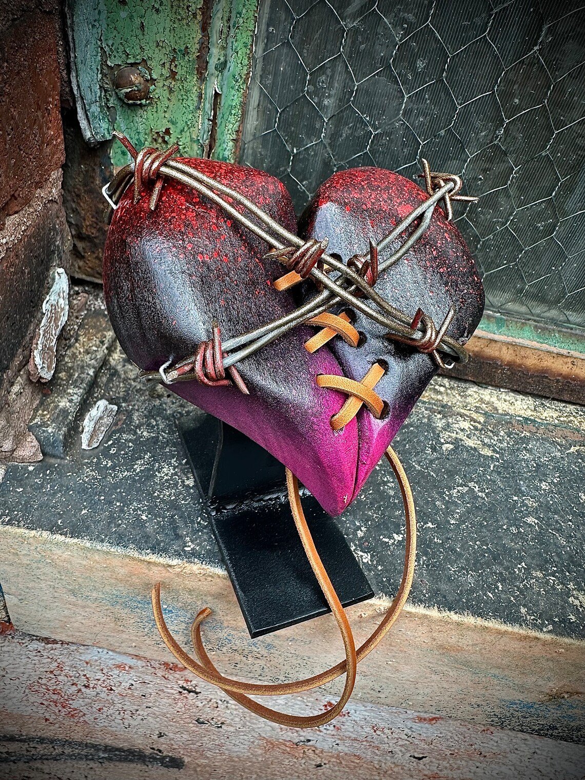 ❤️🔥Wood Heart on Steel Pedestal Art Piece | Handmade