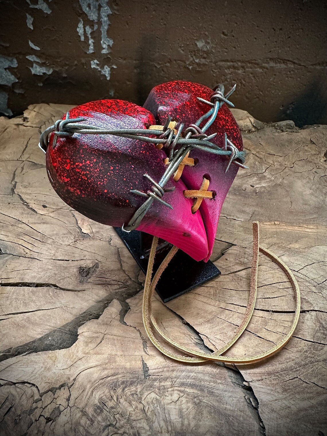 ❤️🔥Wood Heart on Steel Pedestal Art Piece | Handmade
