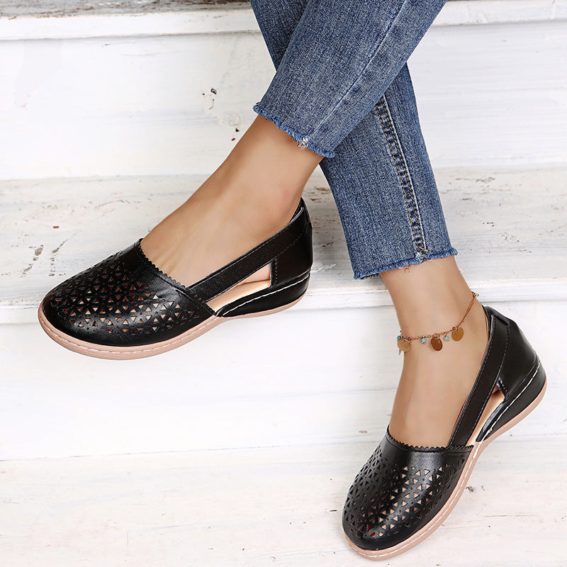 Women Wedges Orthopedic Hollow Out PU Summer Vintage Sandals