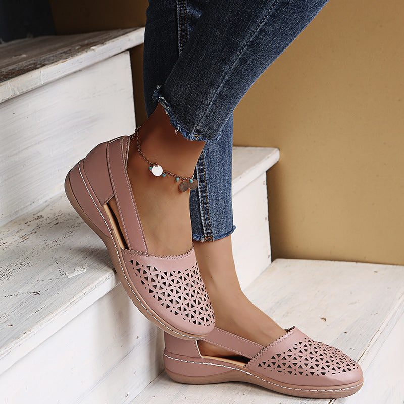Women Wedges Orthopedic Hollow Out PU Summer Vintage Sandals