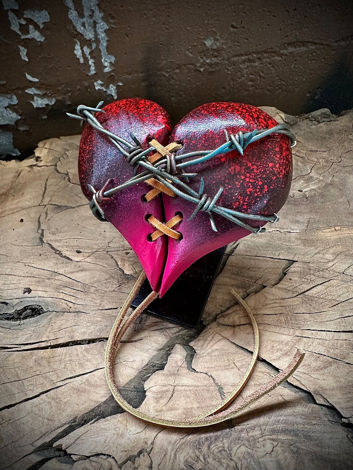 ❤️🔥Wood Heart on Steel Pedestal Art Piece | Handmade