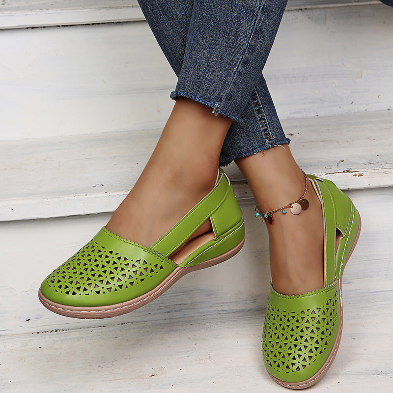 Women Wedges Orthopedic Hollow Out PU Summer Vintage Sandals