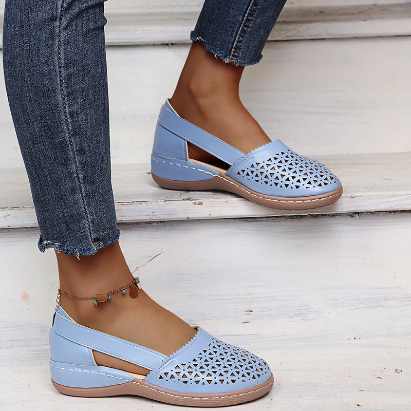 Women Wedges Orthopedic Hollow Out PU Summer Vintage Sandals