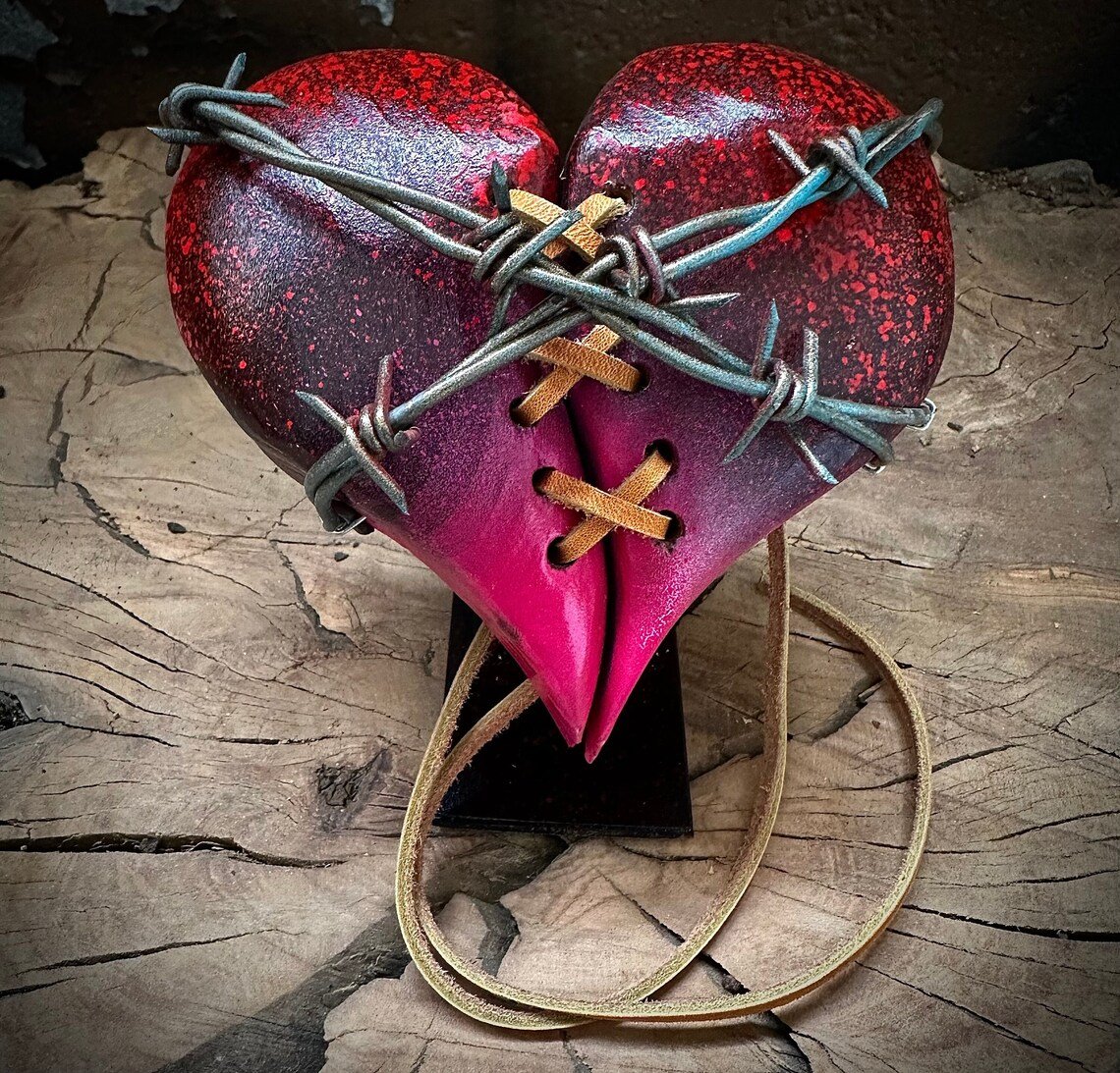 ❤️🔥Wood Heart on Steel Pedestal Art Piece | Handmade