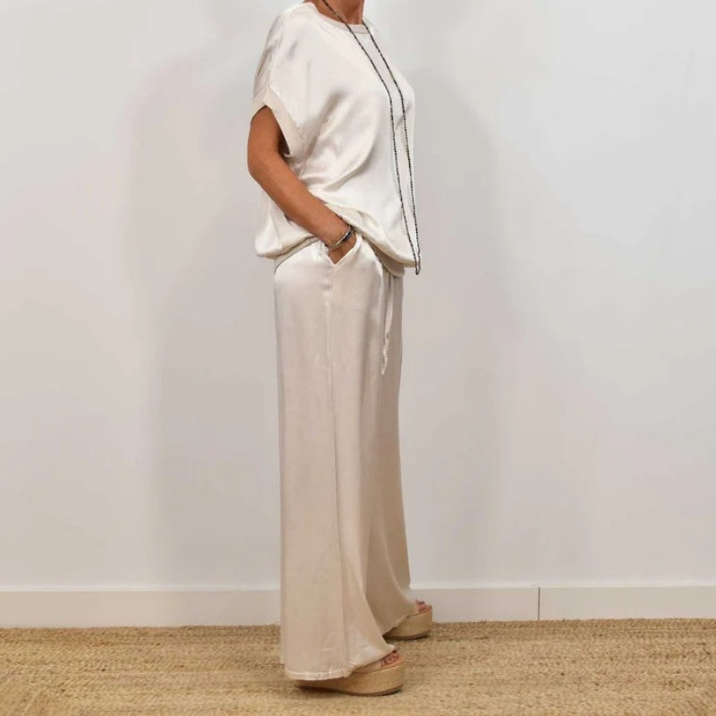 💕Women's Coton mercerisé Short Sleeve Top & Pants 2-Piece Set💕