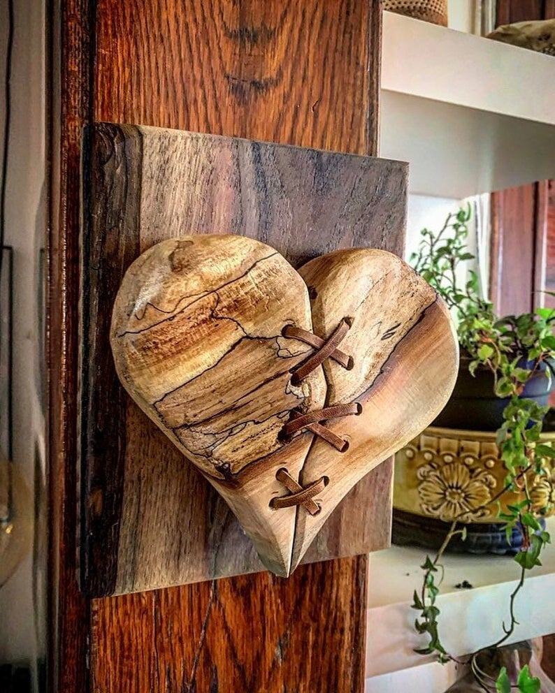❤️🔥Wood Heart on Steel Pedestal Art Piece | Handmade