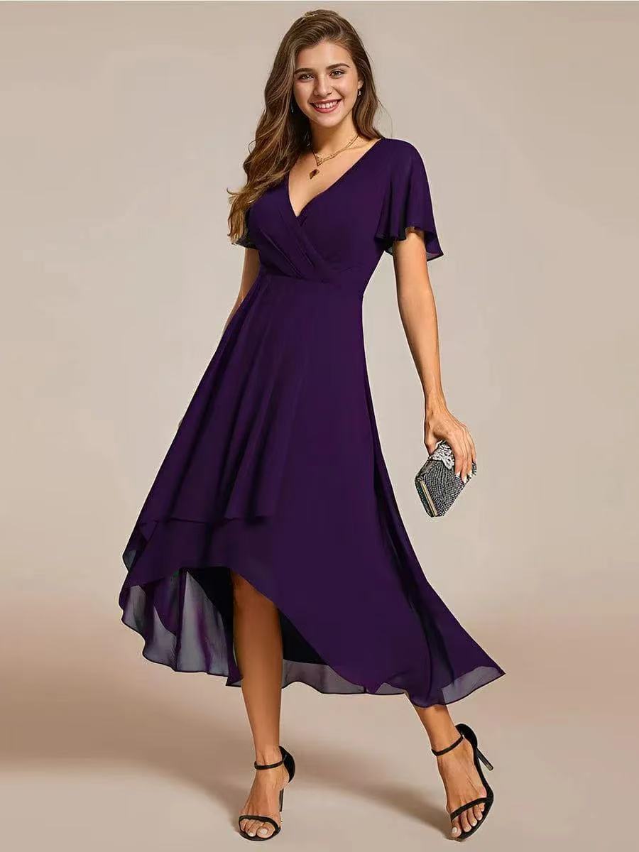 ✨Ruffles Sleeve Pleated V-Neck A-Line Midi Dress