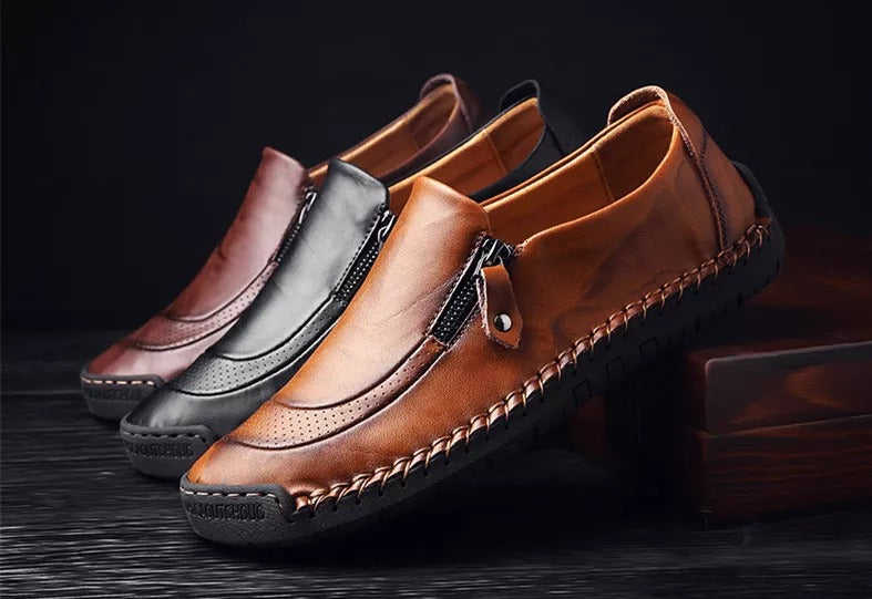 🎉Mens Handmade Side Zipper Casual Comfy Leather Slip On Loafers