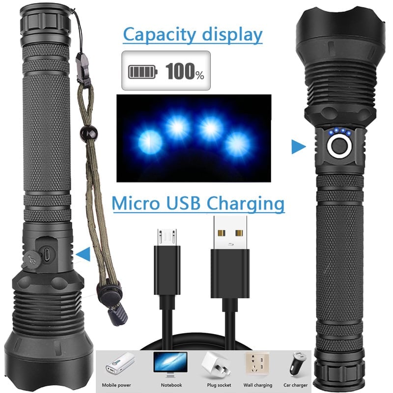 LED Rechargeable Tactical Laser Flashlight High Lumens