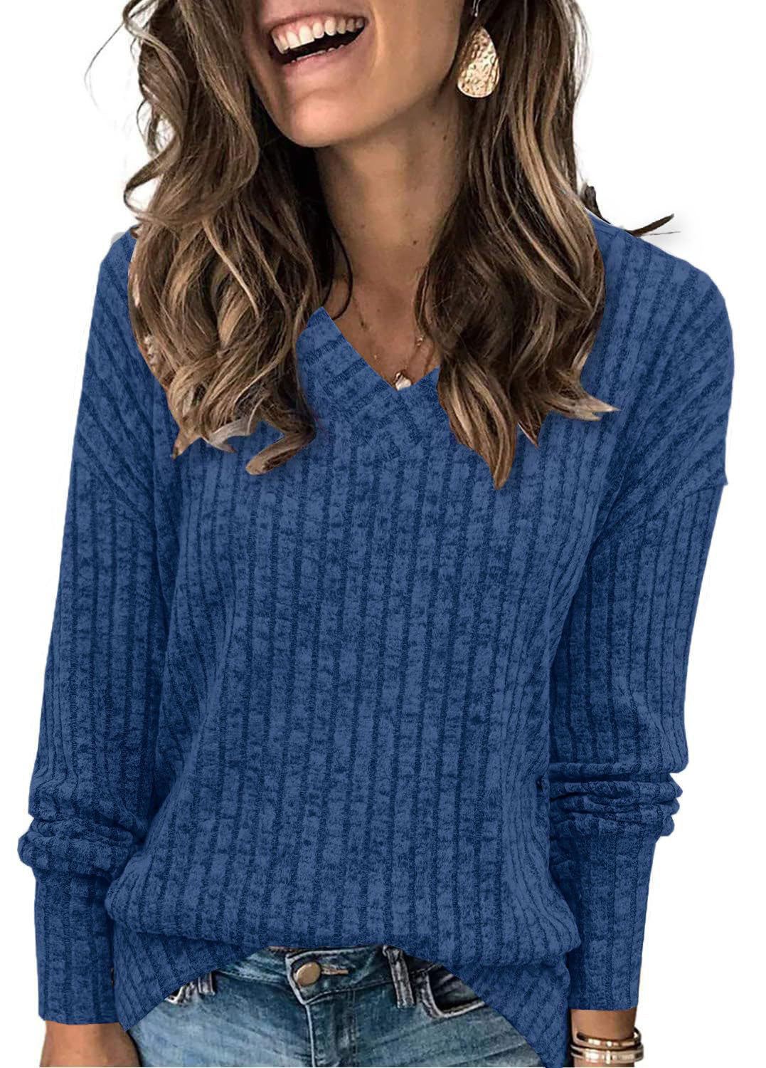 💖✨Women's V Neck Long Sleeve Solid Sweater