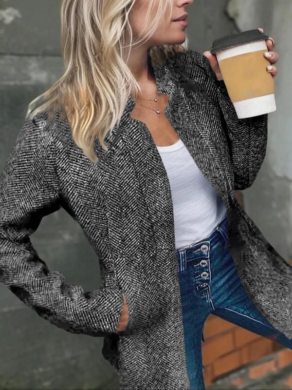 Women's Solid Color Pocket Long Sleeve Open Front Coat