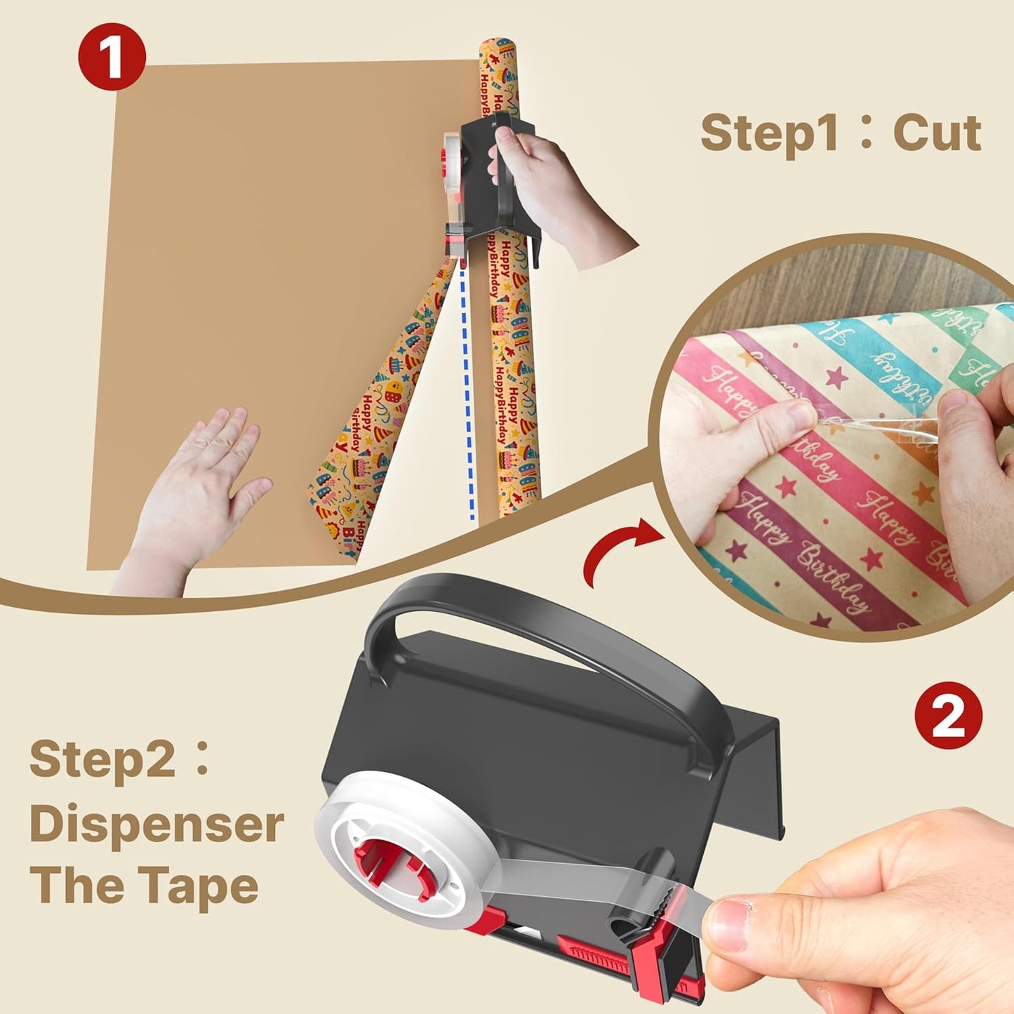 🎁🤩Wrapping paper cutter & tape dispenser dual use