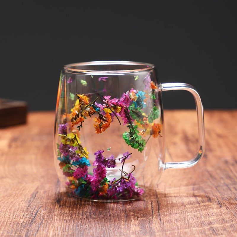 🌸Transparent Double Glass Flower Tea Cup