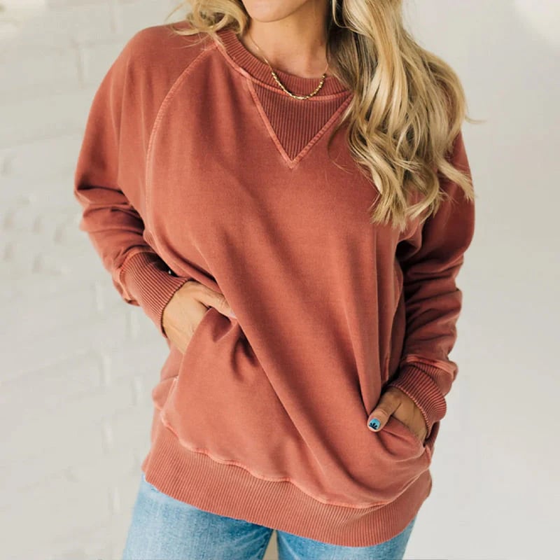👚Women's Pocketed Pullover with Ribbed Pattern