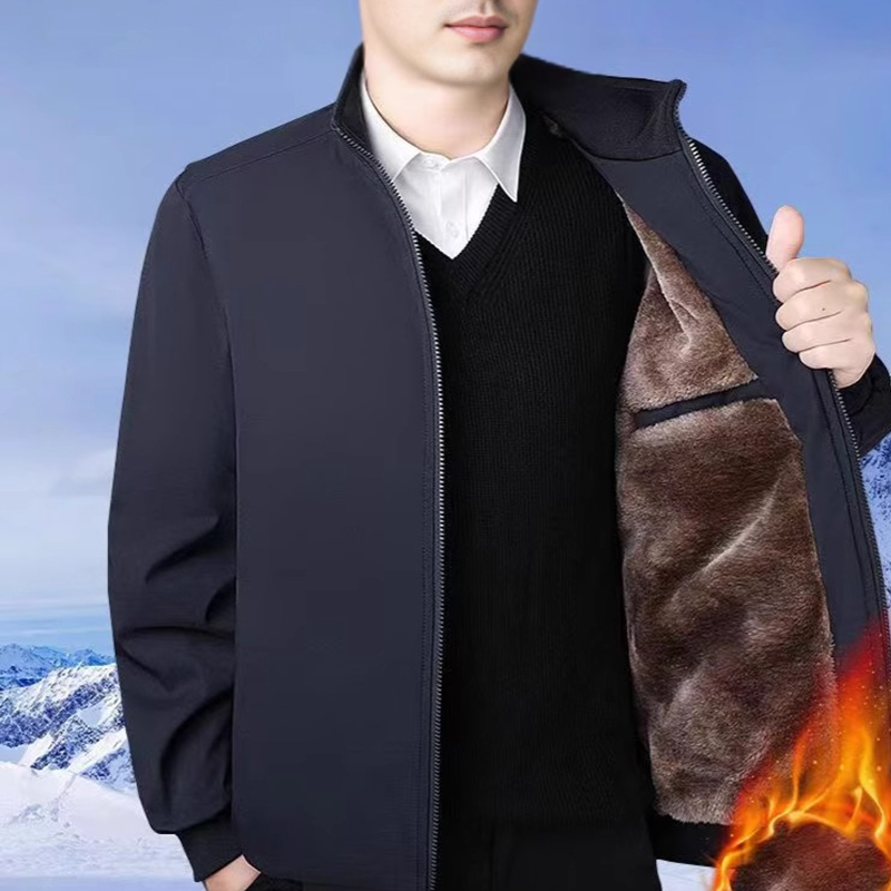 Men's Solid Color Zip Up Warm Jacket