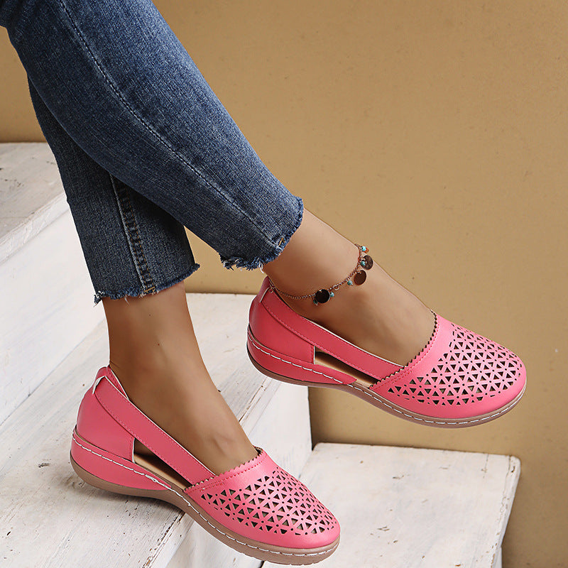 Women Wedges Orthopedic Hollow Out PU Summer Vintage Sandals