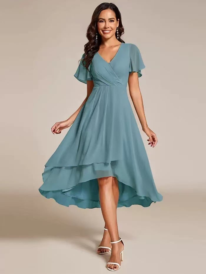 ✨Ruffles Sleeve Pleated V-Neck A-Line Midi Dress