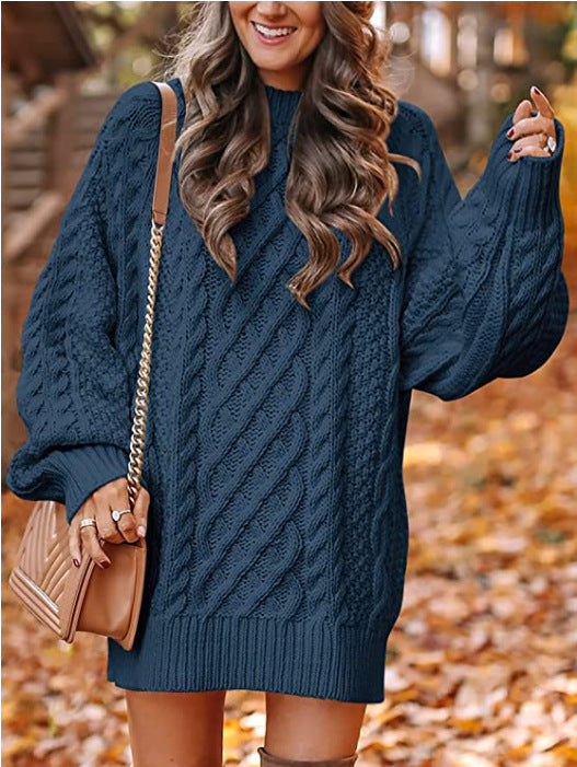 Knitted loose-fitting mock neck solid color sweater