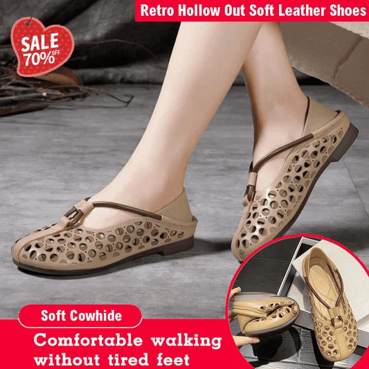 💥Retro Hollow Out Soft Leather Women Shoes