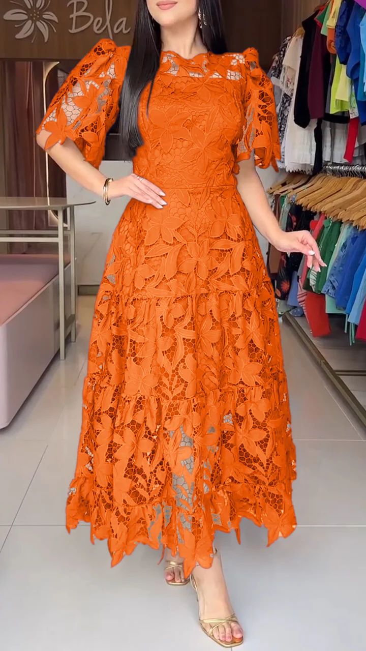 💮💕[Summer new product]Women's short-sleeved lace hollow dress