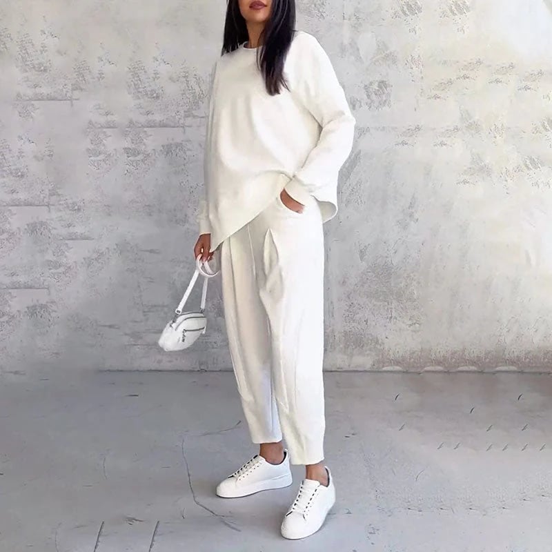 🔥Round-Neck Long-Sleeved Top & Pants 2-Piece Set