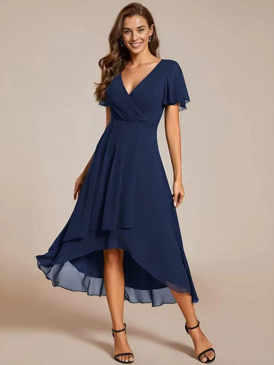 ✨Ruffles Sleeve Pleated V-Neck A-Line Midi Dress