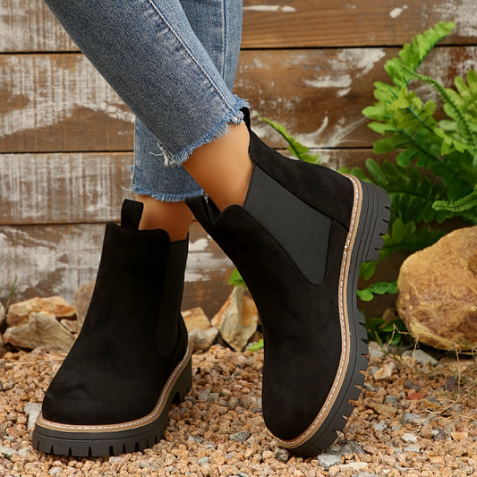 Women's fashion plain ankle boots with a thick sole