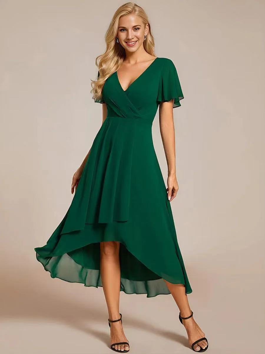 ✨Ruffles Sleeve Pleated V-Neck A-Line Midi Dress