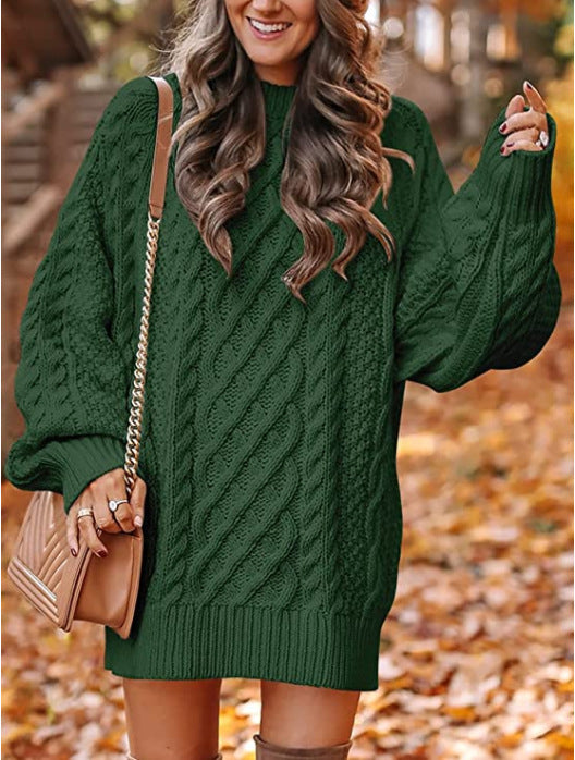 Knitted loose-fitting mock neck solid color sweater