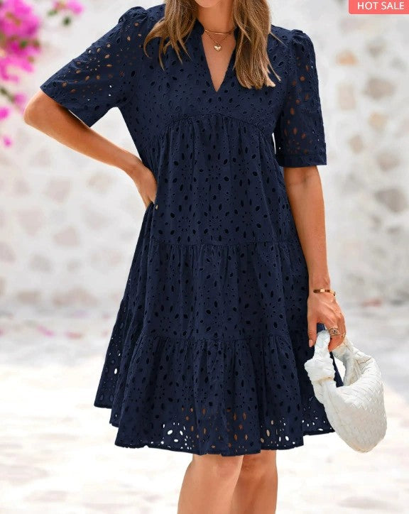 Women's elegant hollow casual mini dress