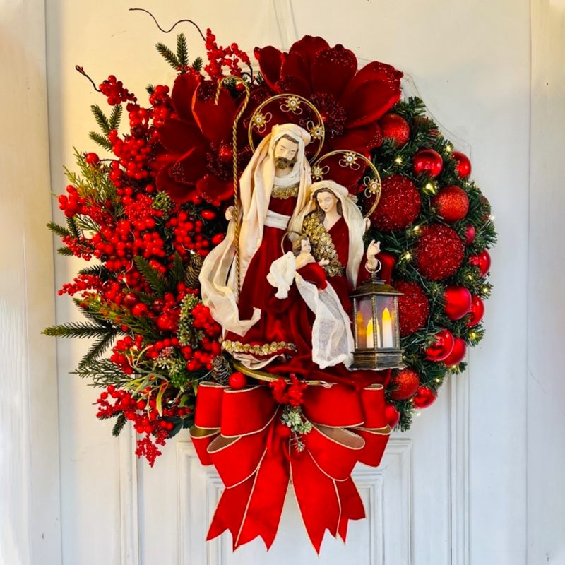 Sacred Christmas Wreath with Lights