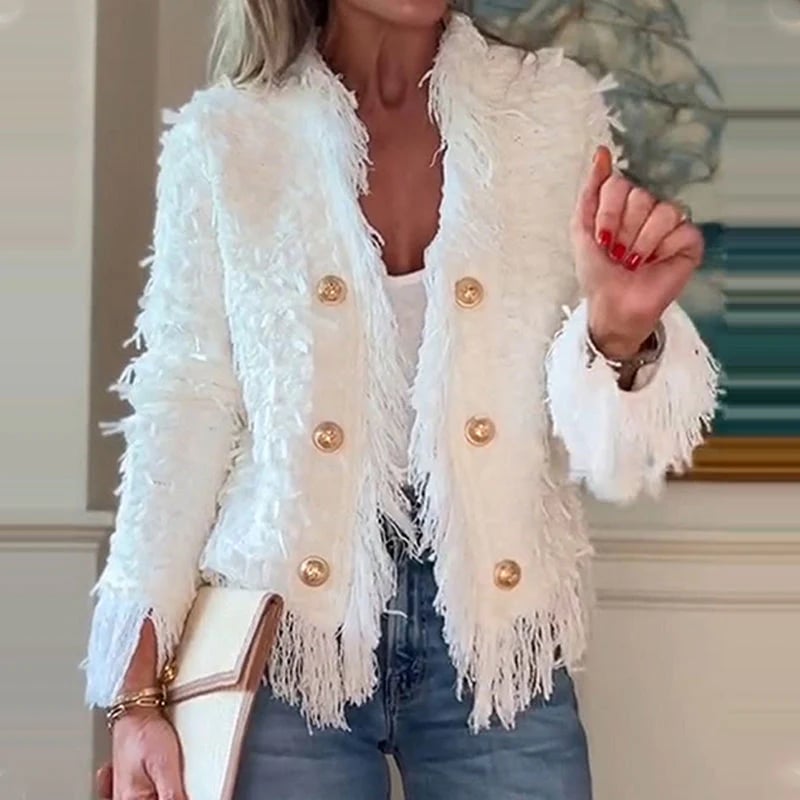 💜 Women’s Fashion Button Tassel Short Coat