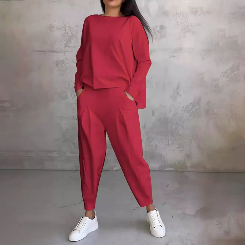 🔥Round-Neck Long-Sleeved Top & Pants 2-Piece Set