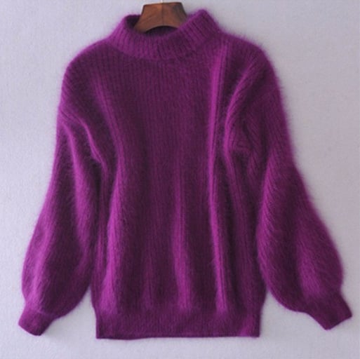 Loose Solid Color Knit Sweater - Vintage Angora Sweater