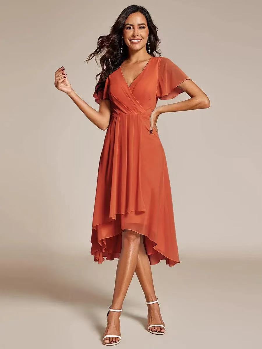 ✨Ruffles Sleeve Pleated V-Neck A-Line Midi Dress