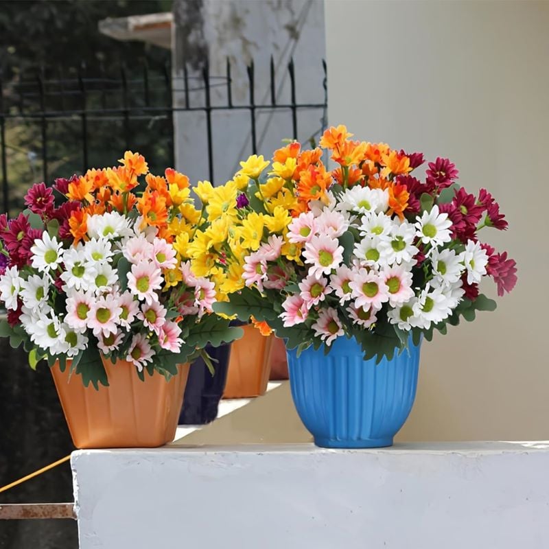 💥 Artificial Outdoor Sunset Mums Flowers - UV resistant, Waterproof, Windproof