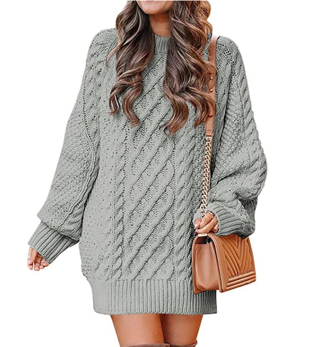 Knitted loose-fitting mock neck solid color sweater