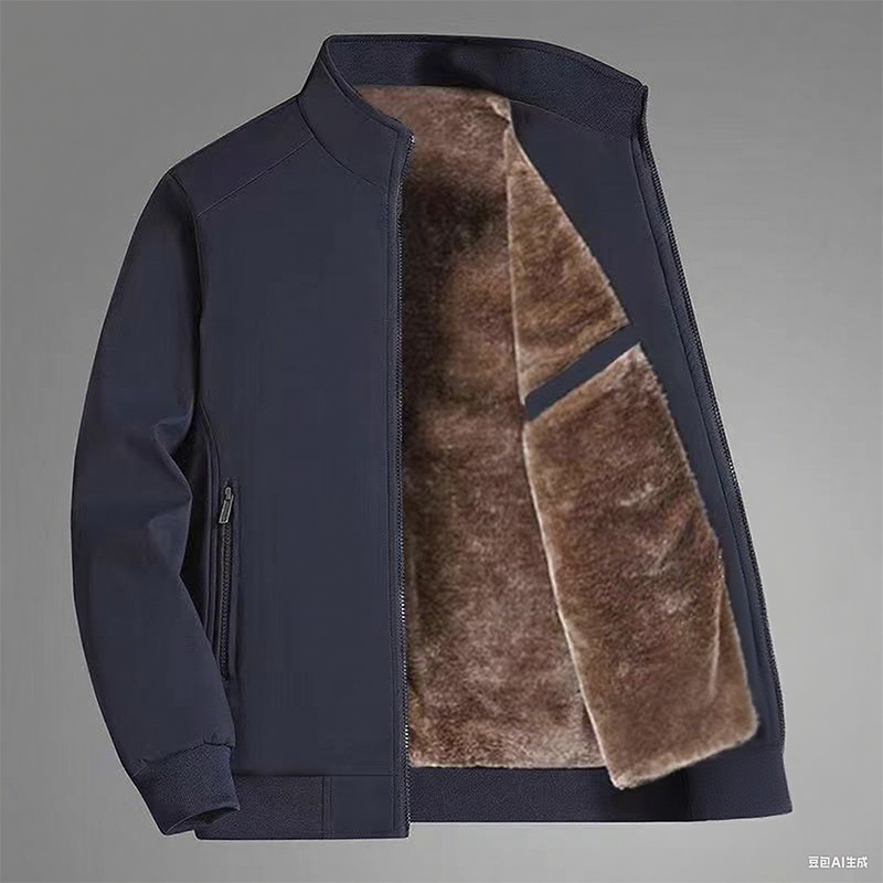 Men's Solid Color Zip Up Warm Jacket