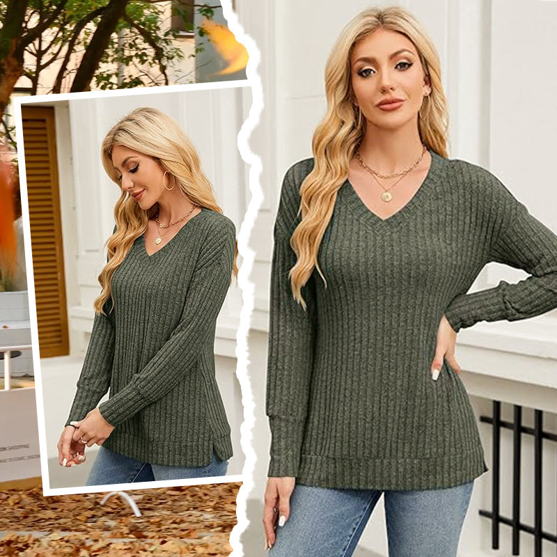 💖✨Women's V Neck Long Sleeve Solid Sweater
